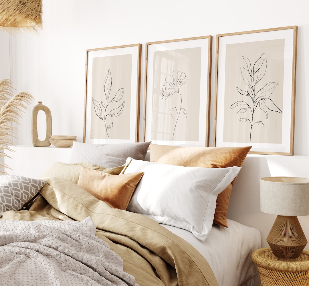 Botanical Line Art Prints Set | Neutral Beige Modern Wall Decor ...