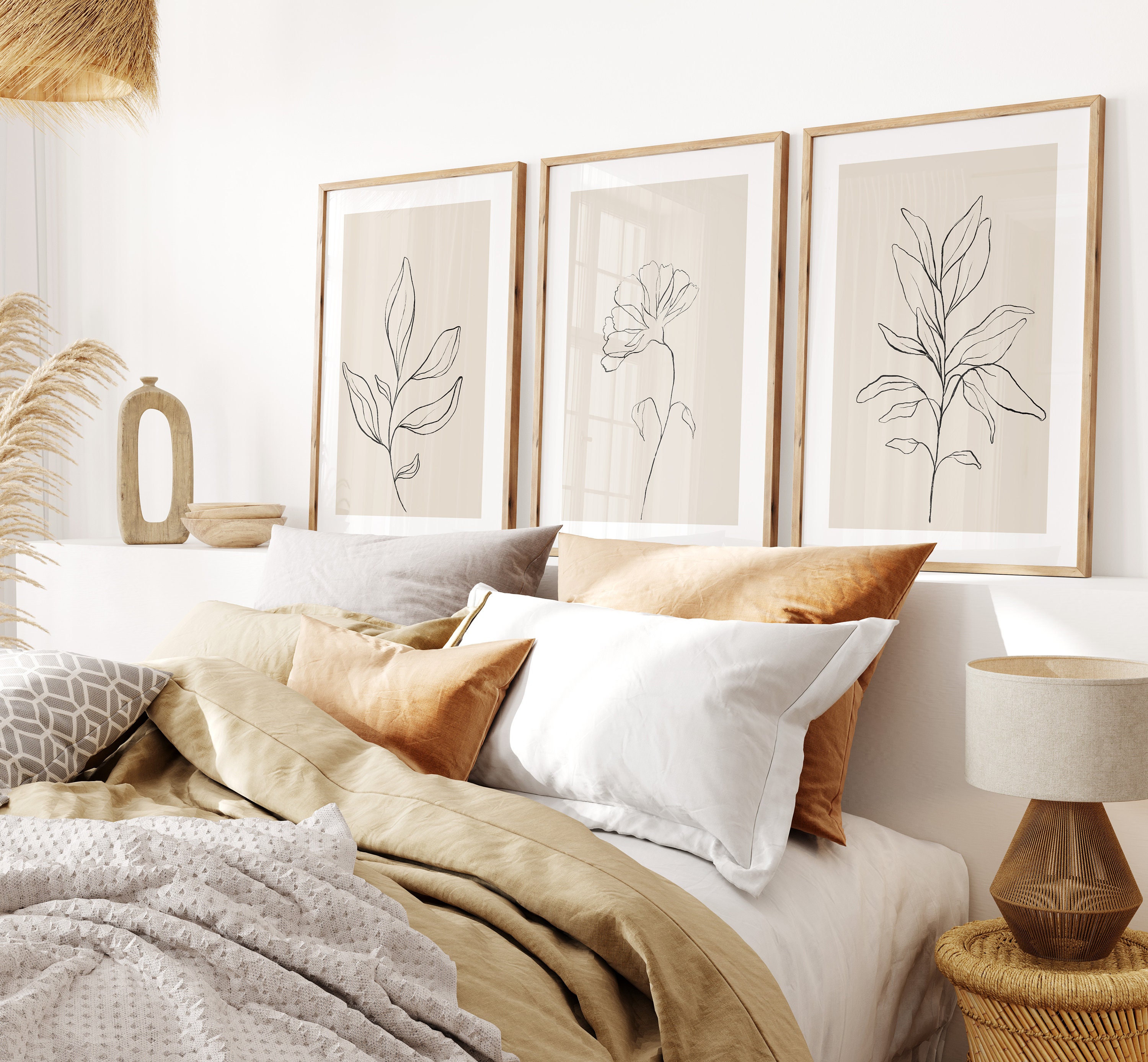 Botanical Line Art Prints Set | Neutral Beige Modern Wall Decor ...