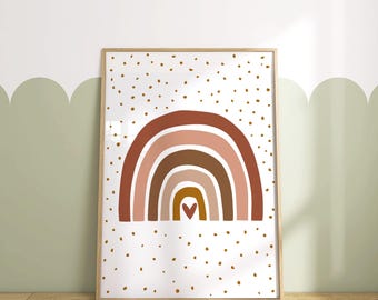Stampa arcobaleno boho neutra: decorazione murale per la cameretta dei bambini (download digitale)