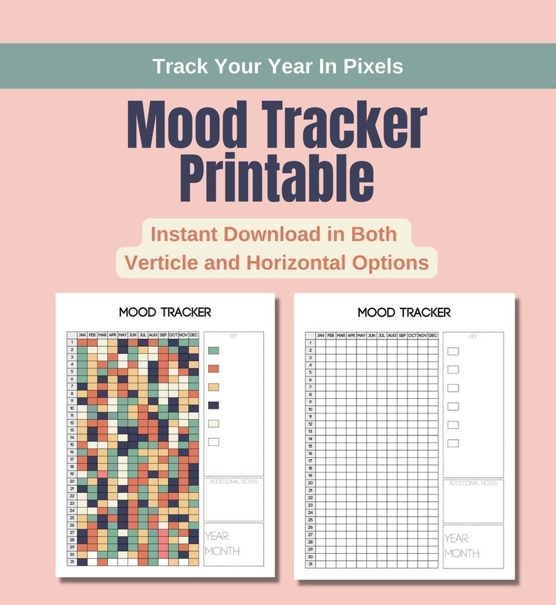Mood Tracker Printable Year in Pixels Chart Yearly Mood - Etsy