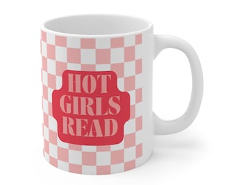 Chicas calientes leen taza de tablero de ajedrez, taza de amante de libros de lectura, taza de sonido tiktok, taza gen z