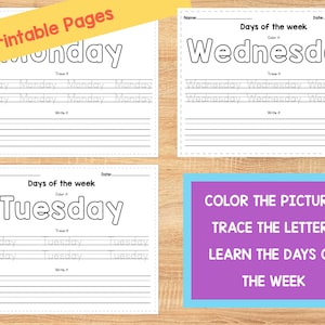 Days of the Week Printable Worksheet 7 Individual Educational - Etsy