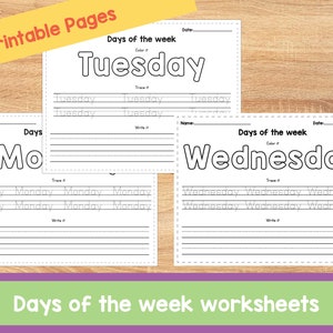 Days of the Week Printable Worksheet 7 Individual Educational - Etsy