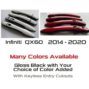 Full Set of Gloss Black Door Handle Overlays / Covers For the 2014-2020 Infiniti QX60 -- You Choose the Middle Color Insert