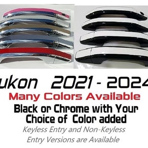 Full Set of Custom Black OR Chrome Door Handle Overlays / Covers For the 2021 - 2024 GMC Yukon  -- You Choose the Middle Color Insert