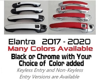 Full Set of Custom Chrome Door Handle Overlays / Covers For the 2017 – 2020 Elantra Hyundai -- You Choose the Middle Color Insert