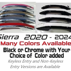 Full Set of Custom Black OR Chrome Door Handle Overlays / Covers For the 2020 - 2024 GMC Sierra  -- You Choose the Middle Color Insert