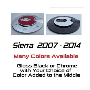 Custom Black OR Chrome Gas Door Cover For the 2007 - 2014 GMC Sierra-- You Choose the Middle Color Insert