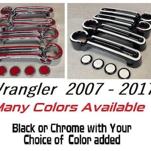 Full Set Custom Black OR Chrome Door Handle Overlays / Covers For the 2007 - 2017 Jeep Wrangler  - You Choose the Middle Color Insert