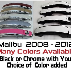 Full Set of Custom Black OR Chrome Door Handle Overlays / Covers For the 2008 - 2012 Chevy Malibu  -- You Choose the Middle Color Insert