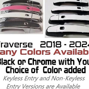Full Set of Custom Black OR Chrome Door Handle Overlays / Covers For the 2018 - 2023 Chevy Traverse -- You Choose the Middle Color Insert