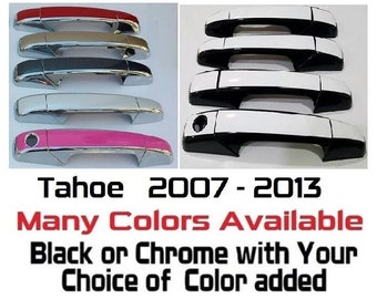 Full Set of Custom Black OR Chrome Door Handle Overlays / Covers For the 2007 - 2013 Chevy Tahoe  -- You Choose the Middle Color Insert