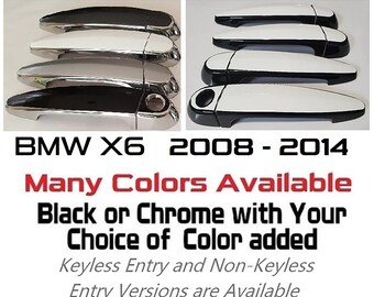 Full Set of Custom Black OR Chrome Door Handle Overlays / Covers For the 2008 - 2014 BMW X6 Series  -- You Choose the Middle Color Insert