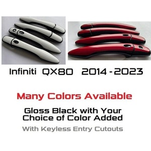 Full Set of Gloss Black Door Handle Overlays / Covers For the 2014-2023 Infiniti QX80  -- You Choose the Middle Color Insert