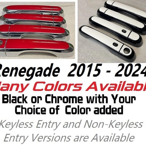 Full Set Custom Black OR Chrome Door Handle Overlays / Covers For the 2015 - 2024 Jeep Renegade  - You Choose the Middle Color Insert