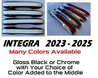 Full Set of Custom Chrome or Black Door Handle Overlays / Covers For the 2023 - 2024 Acura Integra  -- You Choose the Middle Color Insert