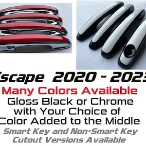 Full Set of Custom Black OR Chrome Door Handle Overlays / Covers For the 2020 - 2023 Ford Escape  -- You Choose the Middle Color Insert