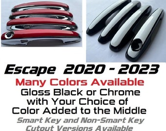 Full Set of Custom Black OR Chrome Door Handle Overlays / Covers For the 2020 - 2023 Ford Escape  -- You Choose the Middle Color Insert