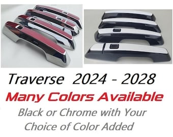 Full Set of Custom Black OR Chrome Door Handle Overlays / Covers For the Chevy Traverse 2024 - 2028 - You Choose the Middle Color Insert