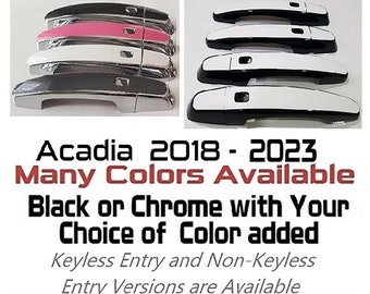 Full Set of Custom Black OR Chrome Door Handle Overlays / Covers For the 2017 - 2023 GMC Acadia -- You Choose the Middle Color Insert