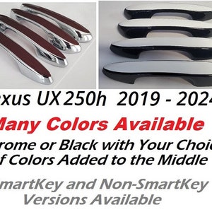 Full Set of Custom Chrome Door Handle Overlays / Covers For 2019 - 2024 Lexus UX250h - You Choose the Color of the Middle Insert