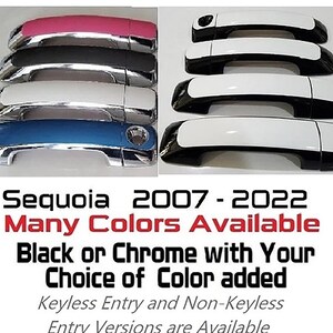 Full Set of Custom Black OR Chrome Door Handle Overlays / Covers For 2007 - 2022 Toyota Sequoia -- You Choose the Color of the Middle Insert