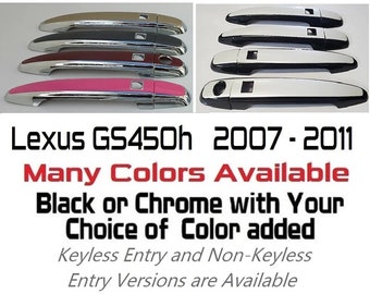 Full Set of Custom Black OR Chrome Door Handle Overlays / Covers For 2007 - 2011 Lexus GS450h - You Choose the Color of the Middle Insert