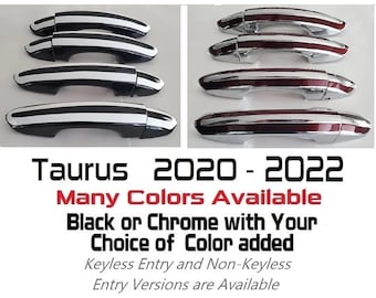 Full Set of Custom Black OR Chrome Door Handle Overlays / Covers For the 2020 - 2022 Ford Taurus  -- You Choose the Middle Color Insert
