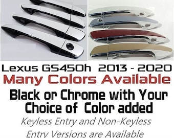 Full Set of Custom Black OR Chrome Door Handle Overlays / Covers For 2013 - 2020 Lexus GS450h - You Choose the Color of the Middle Insert