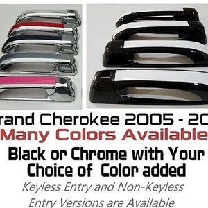 Full Set of Custom Black OR Chrome Door Handle Overlays / Covers For the 2005-2011 Jeep Grand Cherokee - You Choose the Middle Color Insert