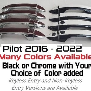 Full Set of Custom Black OR Chrome Door Handle Overlays / Covers For the 2016-2022 Honda Pilot -- You Choose the Color of the Middle Insert