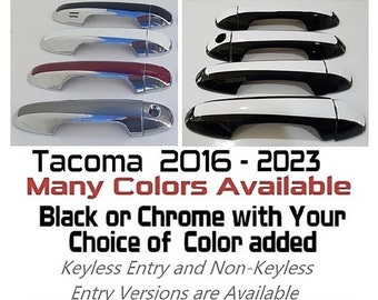 Full Set of Custom Black OR Chrome Door Handle Overlays / Covers For 2016 - 2023 Toyota Tacoma - You Choose the Color of the Middle Insert