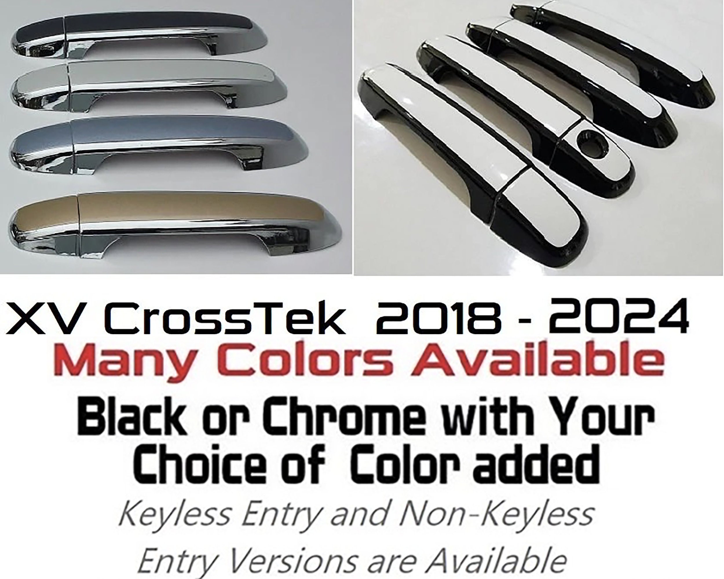Full Set Custom Black OR Chrome Door Handle Overlays / Covers For 2018- 2024 Subaru XV CrossTek You Choose the Color of the Middle Insert