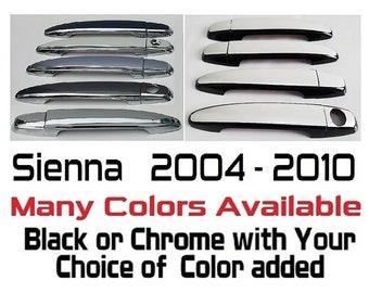 Full Set of Custom Black OR Chrome Door Handle Overlays / Covers For 2004 - 2010 Toyota Sienna - Choose the Color of the Middle Insert