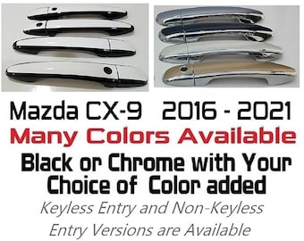 Full Set of Custom Black OR Chrome Door Handle Overlays / Covers For 2016 - 2021 Mazda CX-9 -- You Choose the Color of the Middle Insert