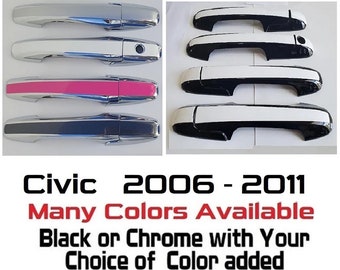 Full Set of Custom Black OR Chrome Door Handle Overlays / Covers For 2006 - 2011 Honda Civic  -- You Choose the Color of the Middle Insert
