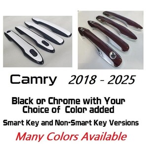 Full Set of Custom Black OR Chrome Door Handle Overlays / Covers For 2018 - 2025 Toyota Camry - You Choose the Color of the Middle Insert