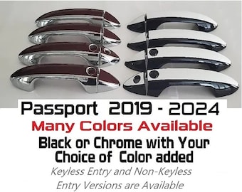 Full Set of Custom Black OR Chrome Door Handle Overlays / Covers For 2019 - 2024 Honda Passport - You Choose the Color of the Middle Insert