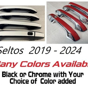 Full Set of Custom Chrome or Black Door Handle Overlays / Covers For the 2019 - 2024 Kia Seltos You Choose the Color of the Middle Insert