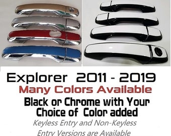 Full Set of Custom Black OR Chrome Door Handle Overlays / Covers For the 2011 - 2019 Ford Explorer  -- You Choose the Middle Color Insert