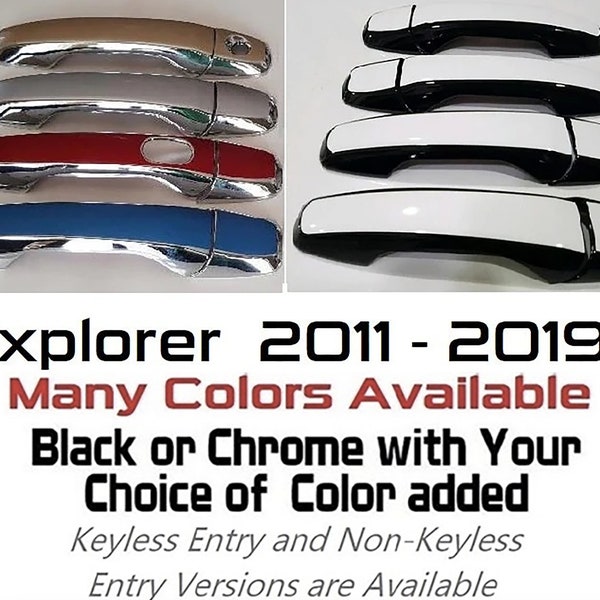 Full Set of Custom Black OR Chrome Door Handle Overlays / Covers For the 2011 - 2019 Ford Explorer  -- You Choose the Middle Color Insert