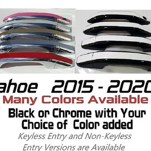 Full Set of Custom Black OR Chrome Door Handle Overlays / Covers For the 2015 - 2020 Chevy Tahoe  -- You Choose the Middle Color Insert