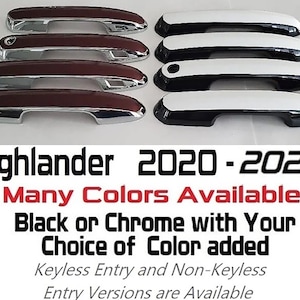 Full Set of Custom Black OR Chrome Door Handle Overlays / Covers For 2020-2025 Toyota Highlander - You Choose the Color of the Middle Insert