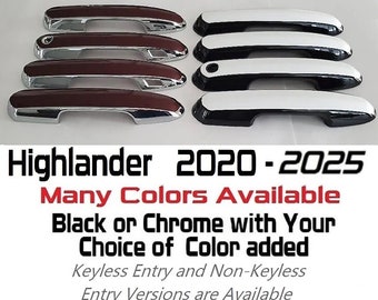Full Set of Custom Black OR Chrome Door Handle Overlays / Covers For 2020-2025 Toyota Highlander - You Choose the Color of the Middle Insert