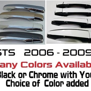 Full Set of Custom Black OR Chrome Door Handle Overlays / Covers For the 2006 - 2009 Cadillac STS -- You Choose the Middle Color Insert