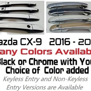 Full Set of Custom Black OR Chrome Door Handle Overlays / Covers For 2016 - 2024 Mazda CX-9 -- You Choose the Color of the Middle Insert