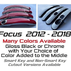 Full Set of Custom Black OR Chrome Door Handle Overlays / Covers For the 2012 - 2018 Ford Escape  -- You Choose the Middle Color Insert