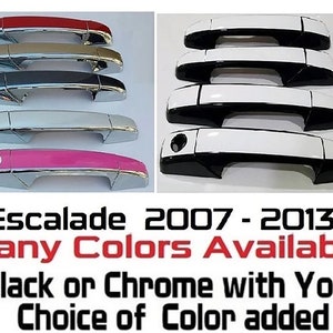 Full Set of Custom Black OR Chrome Door Handle Overlays / Covers For the 2007 - 2013 Cadillac Escalade -- You Choose the Middle Color Insert