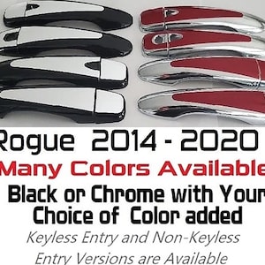 Full Set of Custom Black OR Chrome Door Handle Overlays / Covers For 2014 - 2020 Nissan Rogue -- You Choose the Color of the Middle Insert