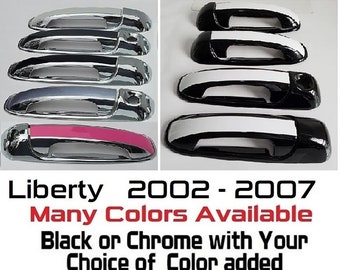 Full Set Custom Black OR Chrome Door Handle Overlays / Covers For the 2002 - 2007 Jeep Liberty